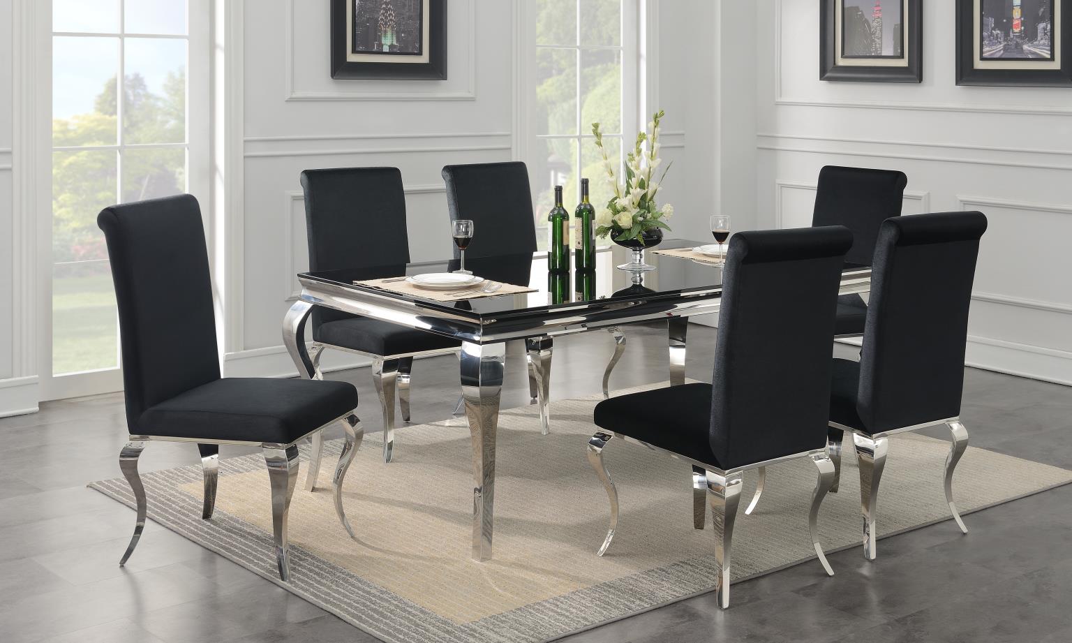 GLAMOUR DINING TABLE & 6 BLACK VELVET CHAIRS view 2