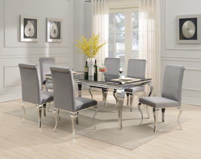 GLAMOUR DINING TABLE & 4 GRAY VELVET CHAIRS