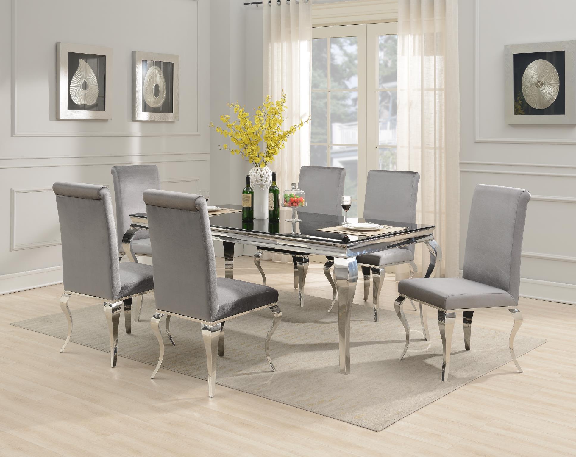 GLAMOUR DINING TABLE & 4 GRAY VELVET CHAIRS view 2