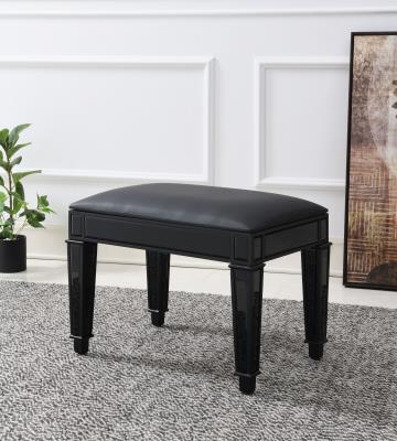 BLACK WOOD VANITY STOOL