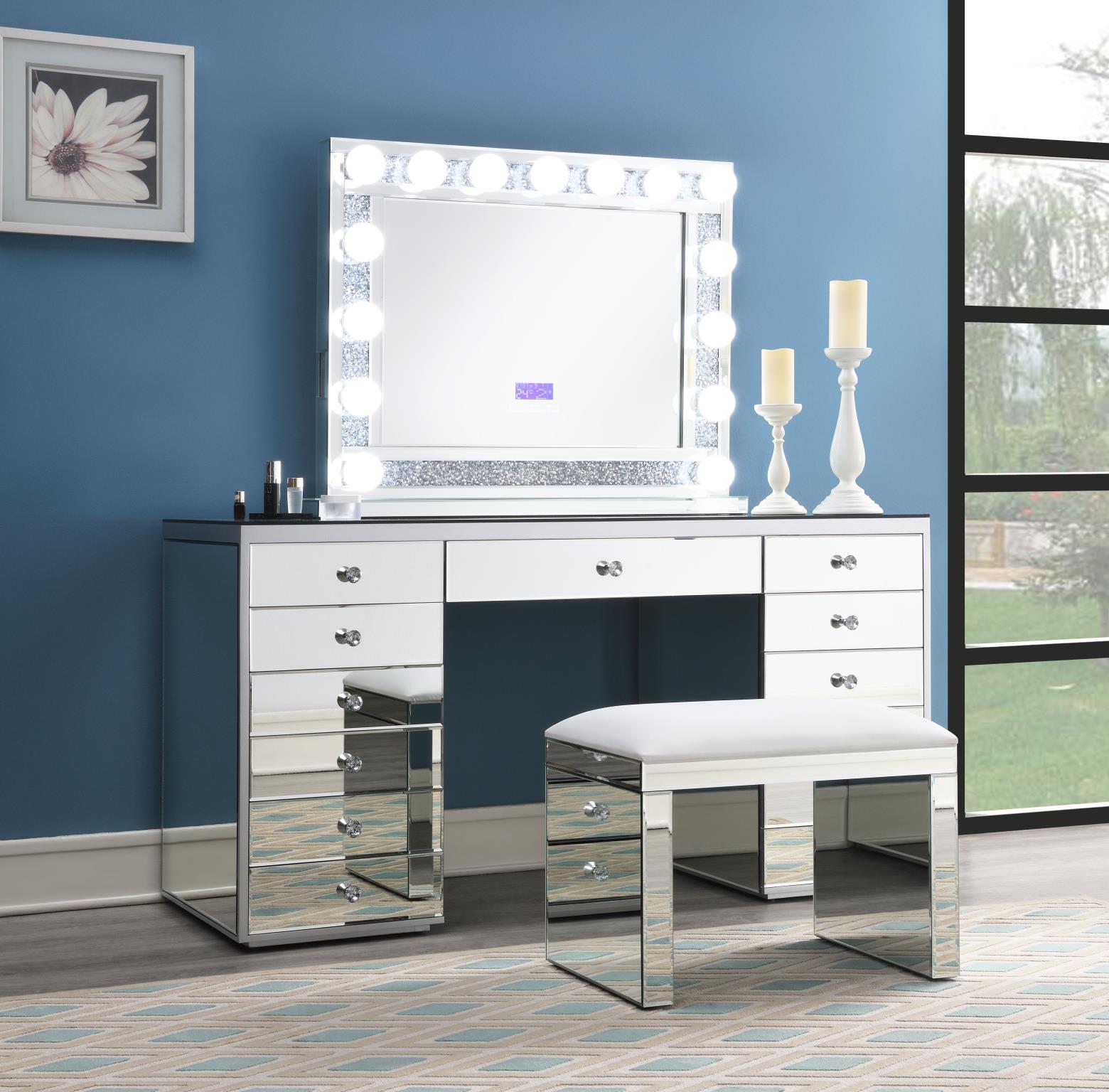 GLAMOUR VANITY SET (DRESSER + MIRROR BLUETOOTH SPEAKER WITH LIGHTS) view 2