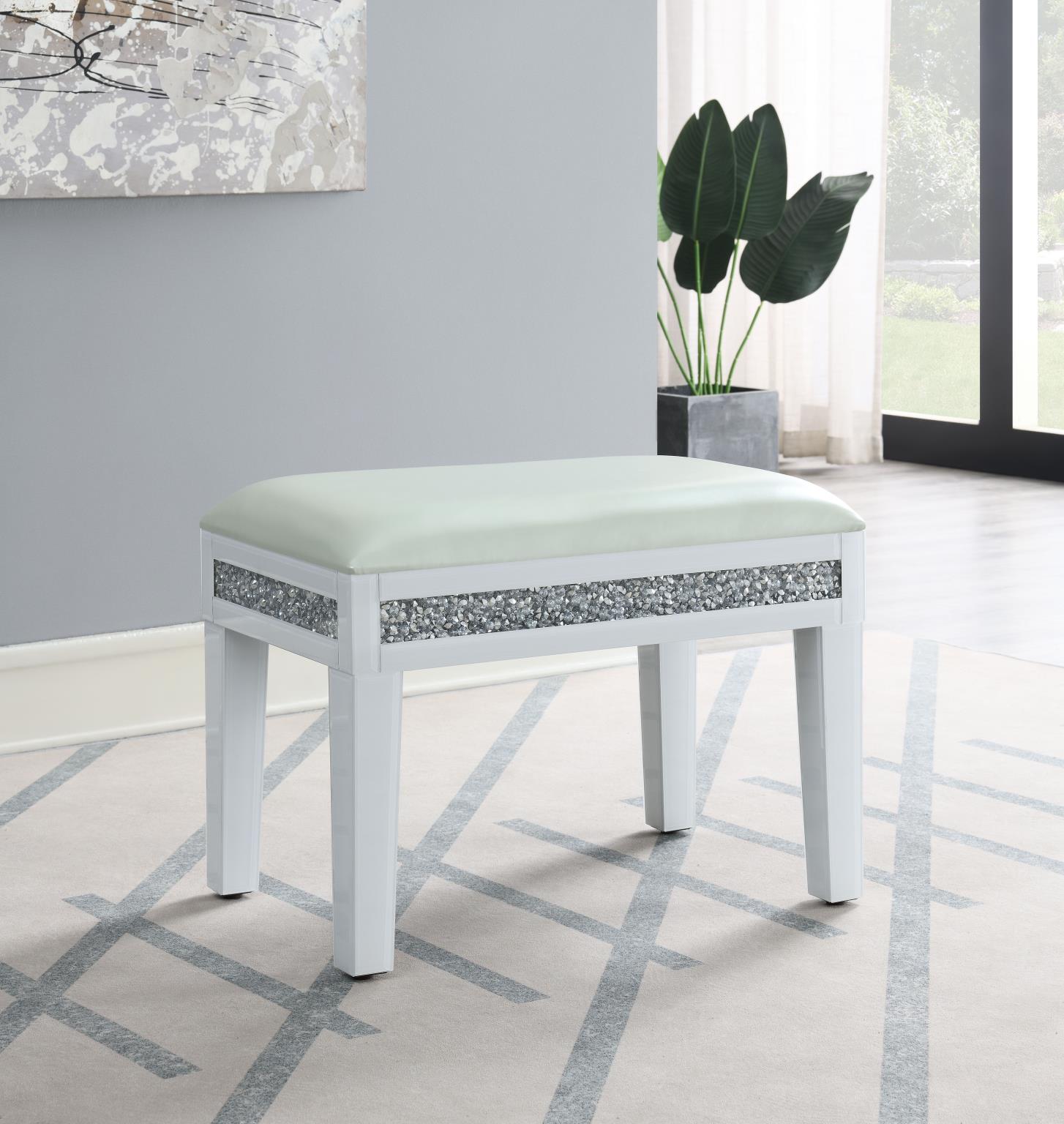 WHITE WOOD VANITY STOOL view 2