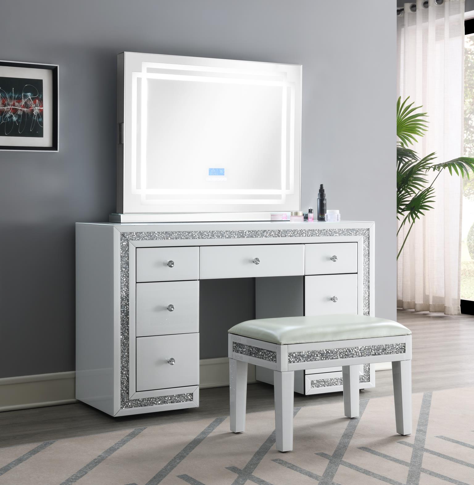 WHITE WOOD VANITY STOOL view 3