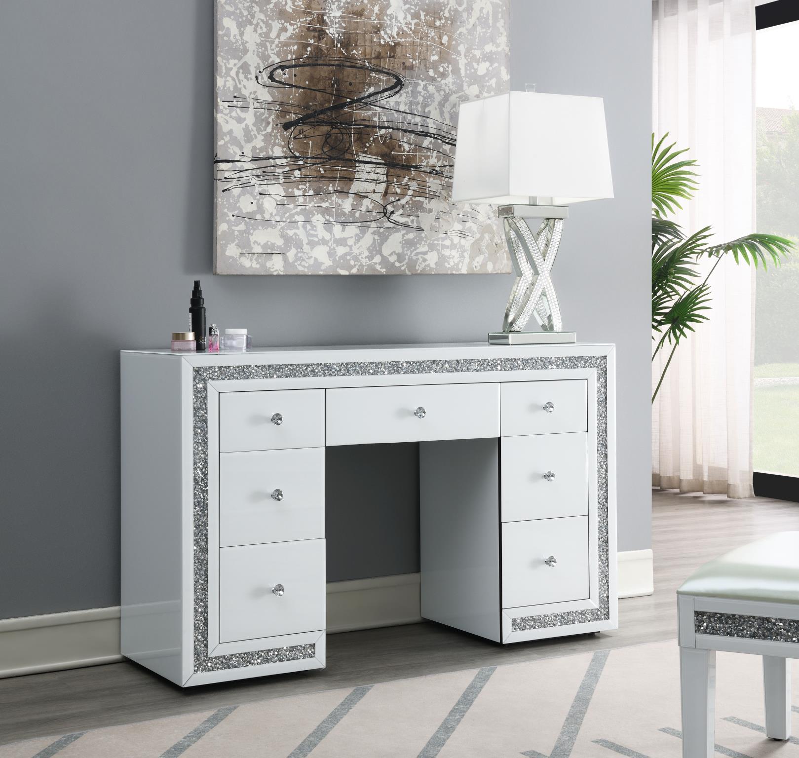 WHITE WOOD VANITY STOOL view 5