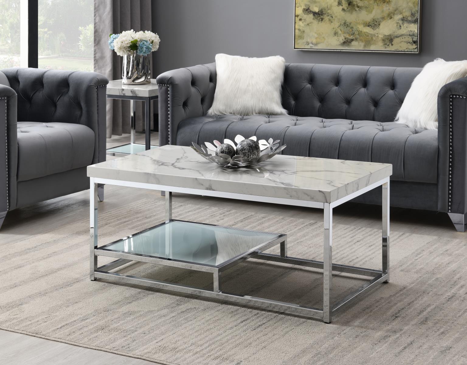 CHROME COFFEE TABLE & 2 END TABLE view 3