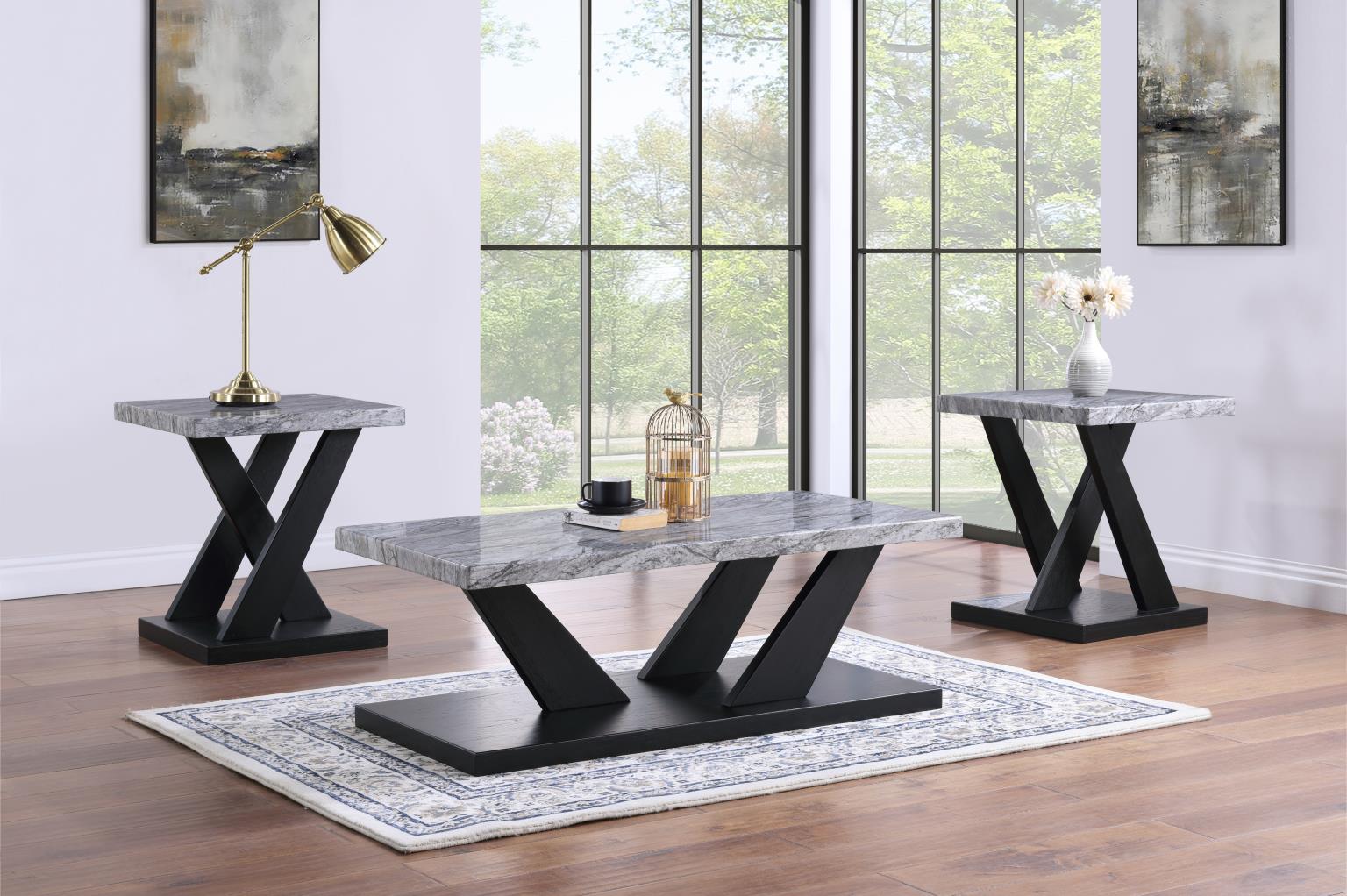 GRAY MARBLE TOP 3 PK TABLE SET (3/CN) view 2
