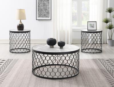 BLACK/SILVER SPARKLE COFFEE TABLE & 2 END TABLE