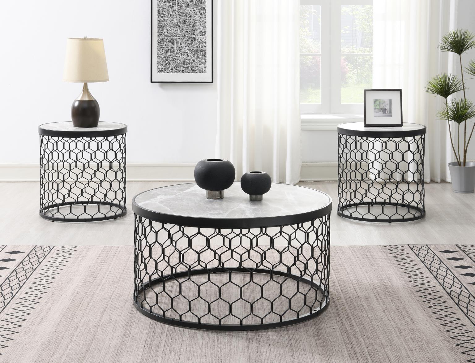 BLACK/SILVER SPARKLE COFFEE TABLE & 2 END TABLE view 2