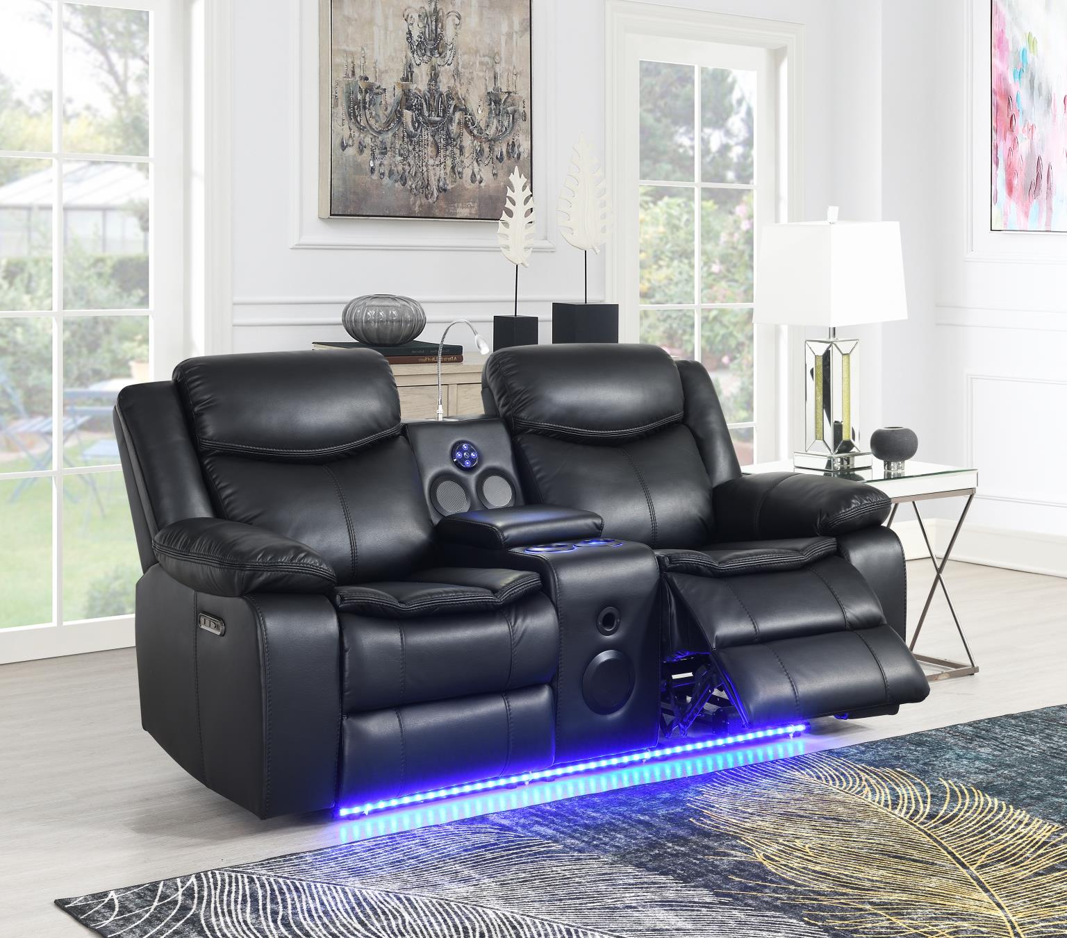 BLACK POWER RECLINING LOVESEAT W/LED LIGHT & SPEAKER view 2
