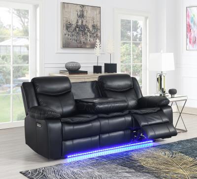 BLACK POWER RECLINING SOFA W/LED LIGHT
