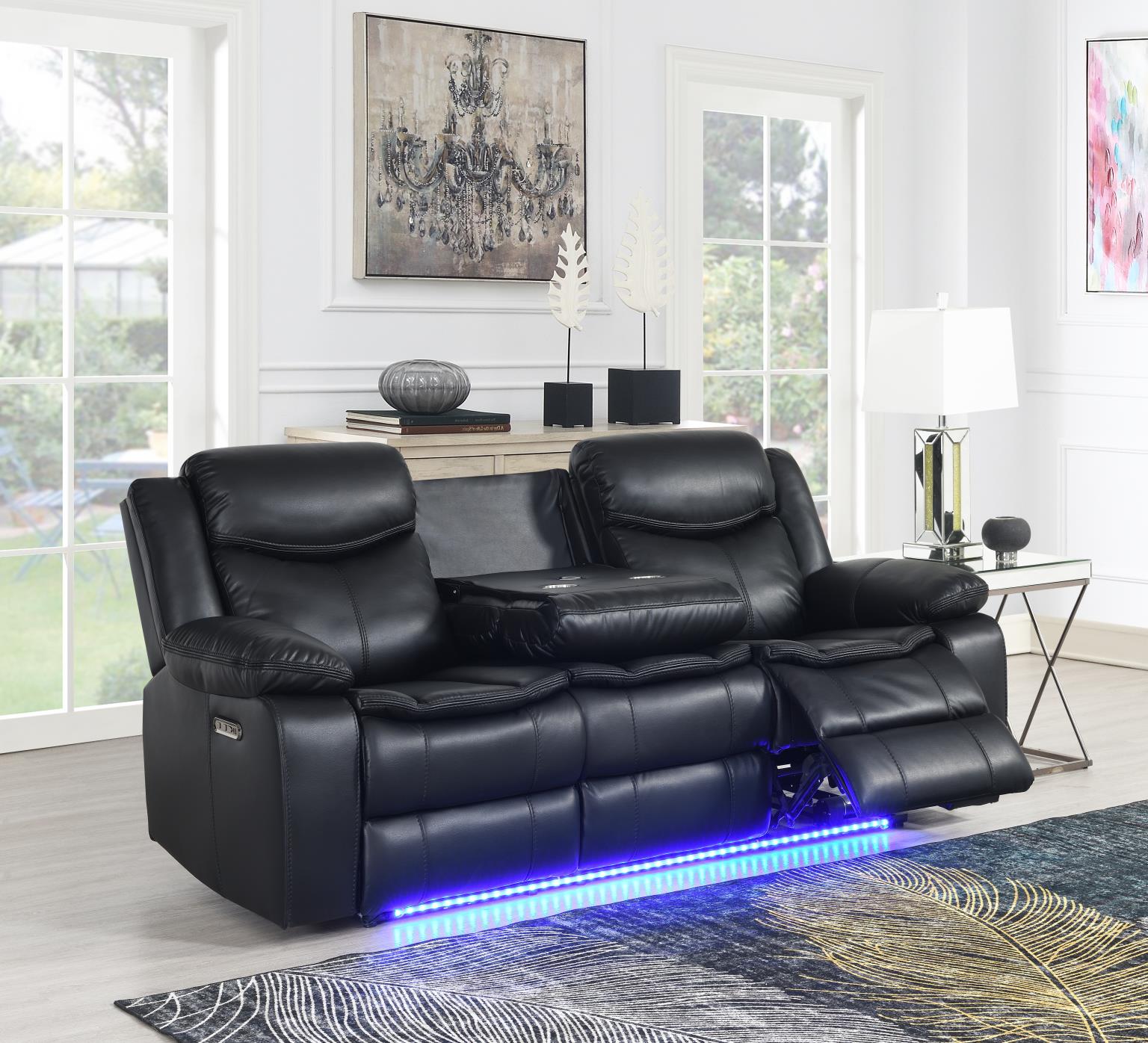 BLACK POWER RECLINING SOFA W/LED LIGHT view 2