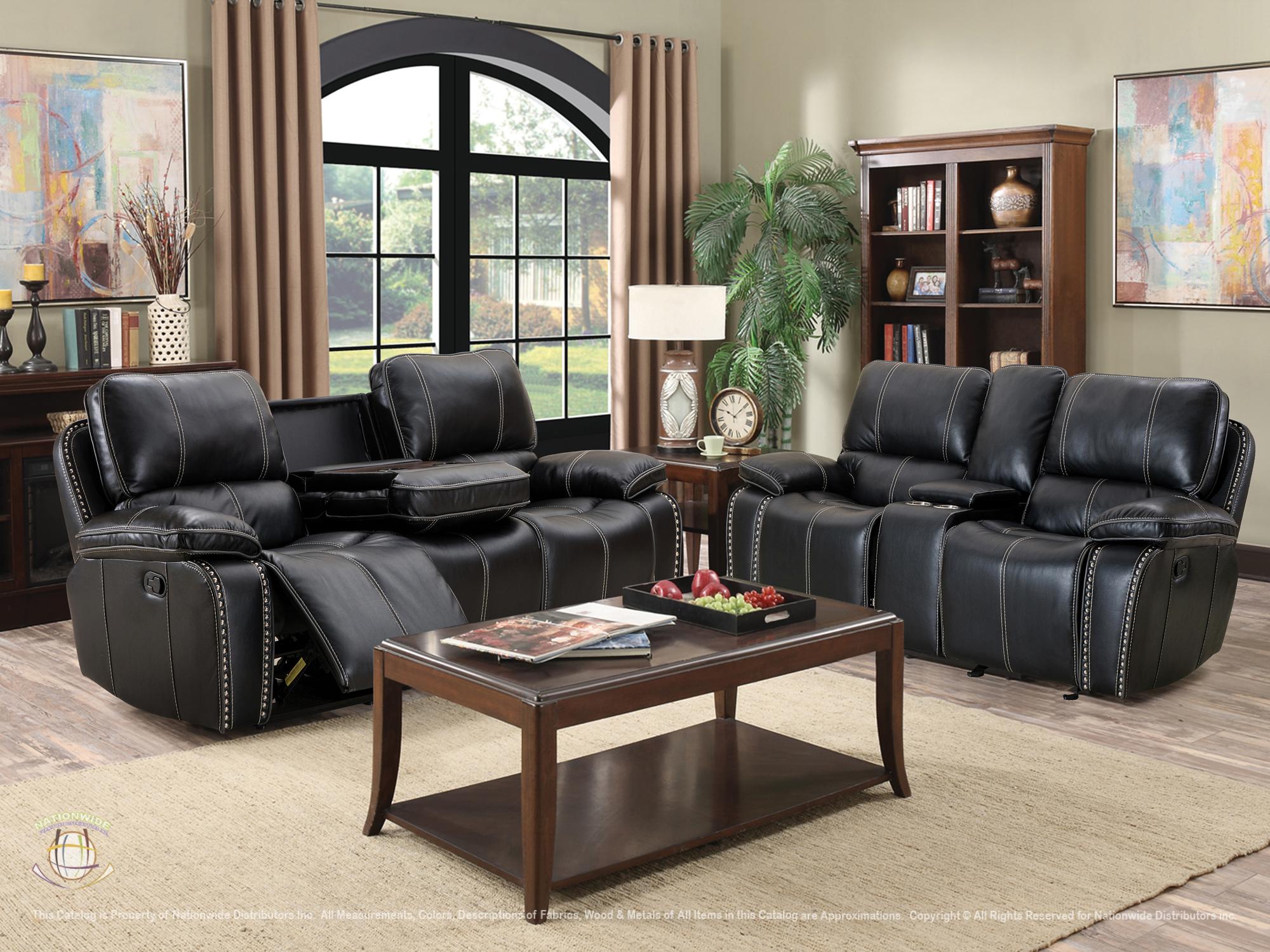 Motion Reclining Sofa w/ Drop Down Table and Motion Reclining Console Loveseat