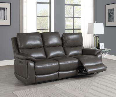 GRAY POWER RECLNIING SOFA (GEL LEATHER)