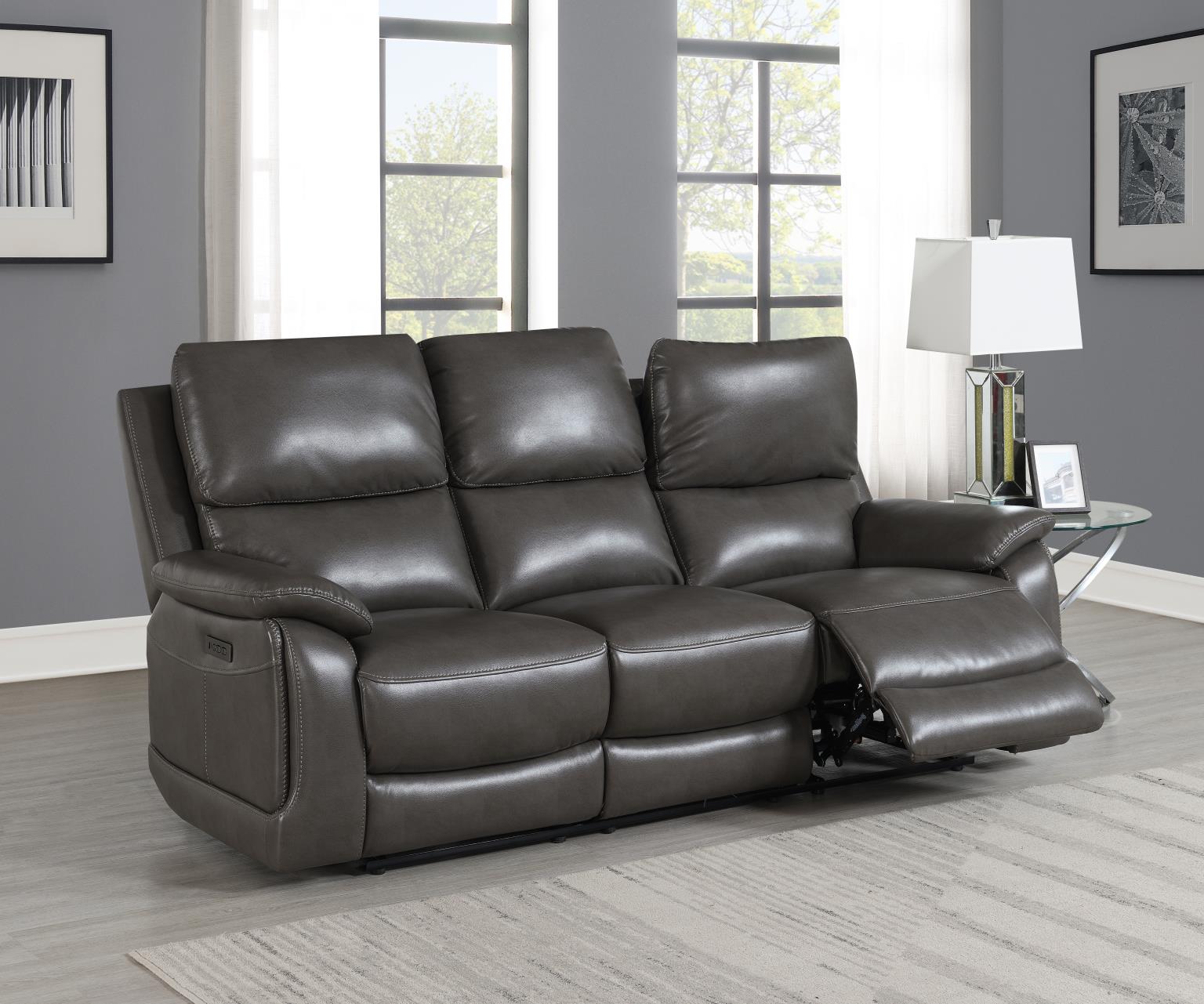 GRAY POWER RECLNIING SOFA (GEL LEATHER) view 2