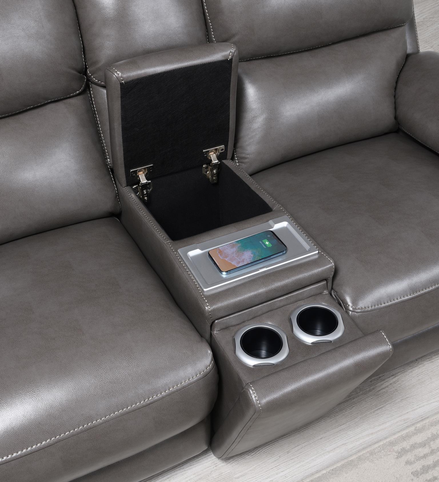 GRAY POWER RECLNIING SOFA (GEL LEATHER) view 7