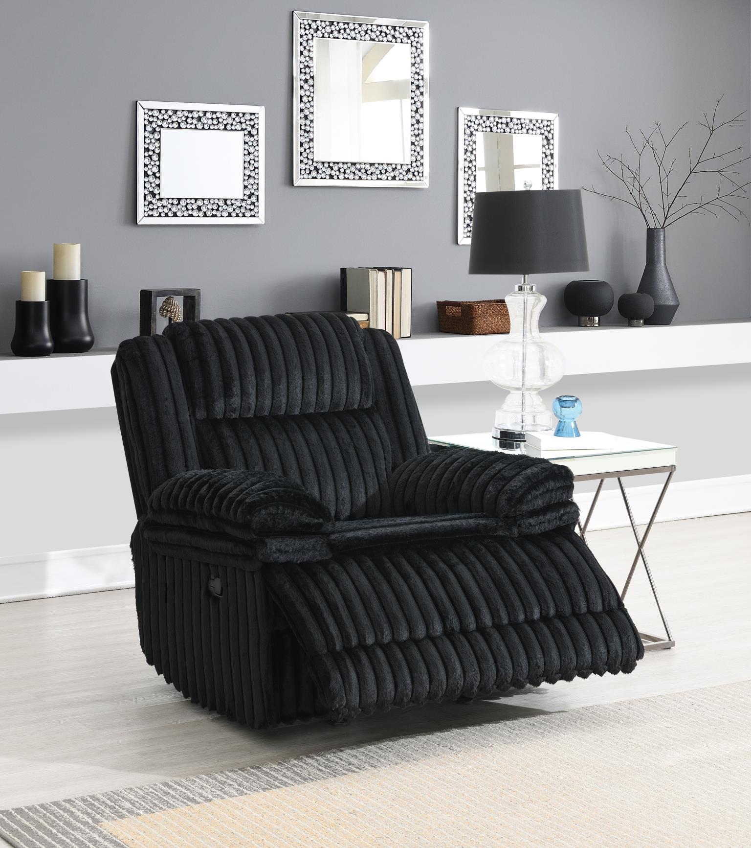 BLACK CORDUROY MOTION GLIDER CHAIR view 2