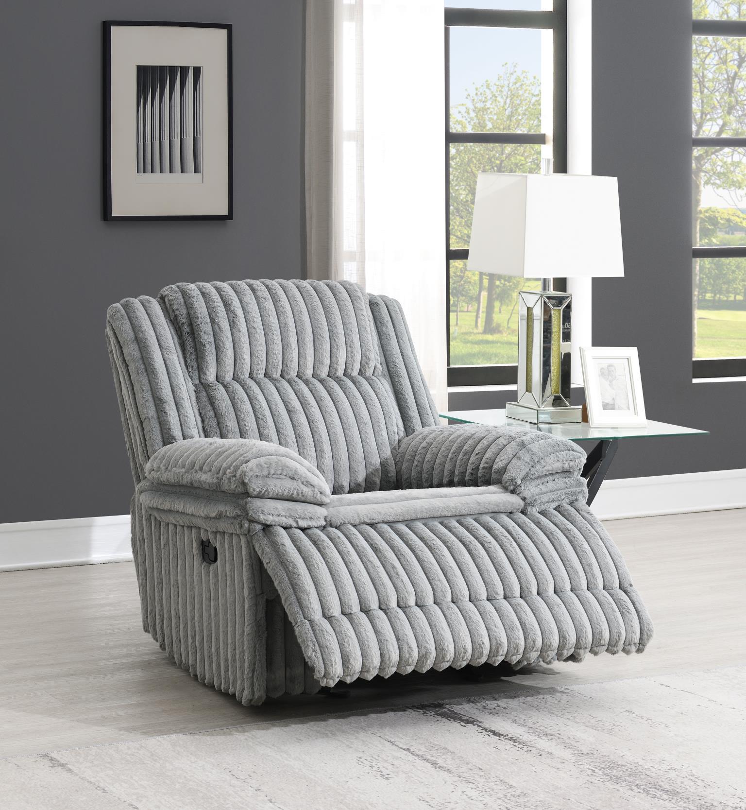 GRAY CORDUROY MOTION GLIDER CHAIR view 2