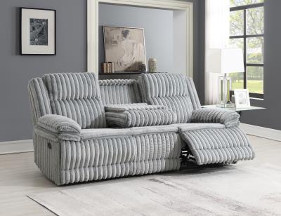 GRAY CORDUROY MOTION SOFA W/DROPDOWN