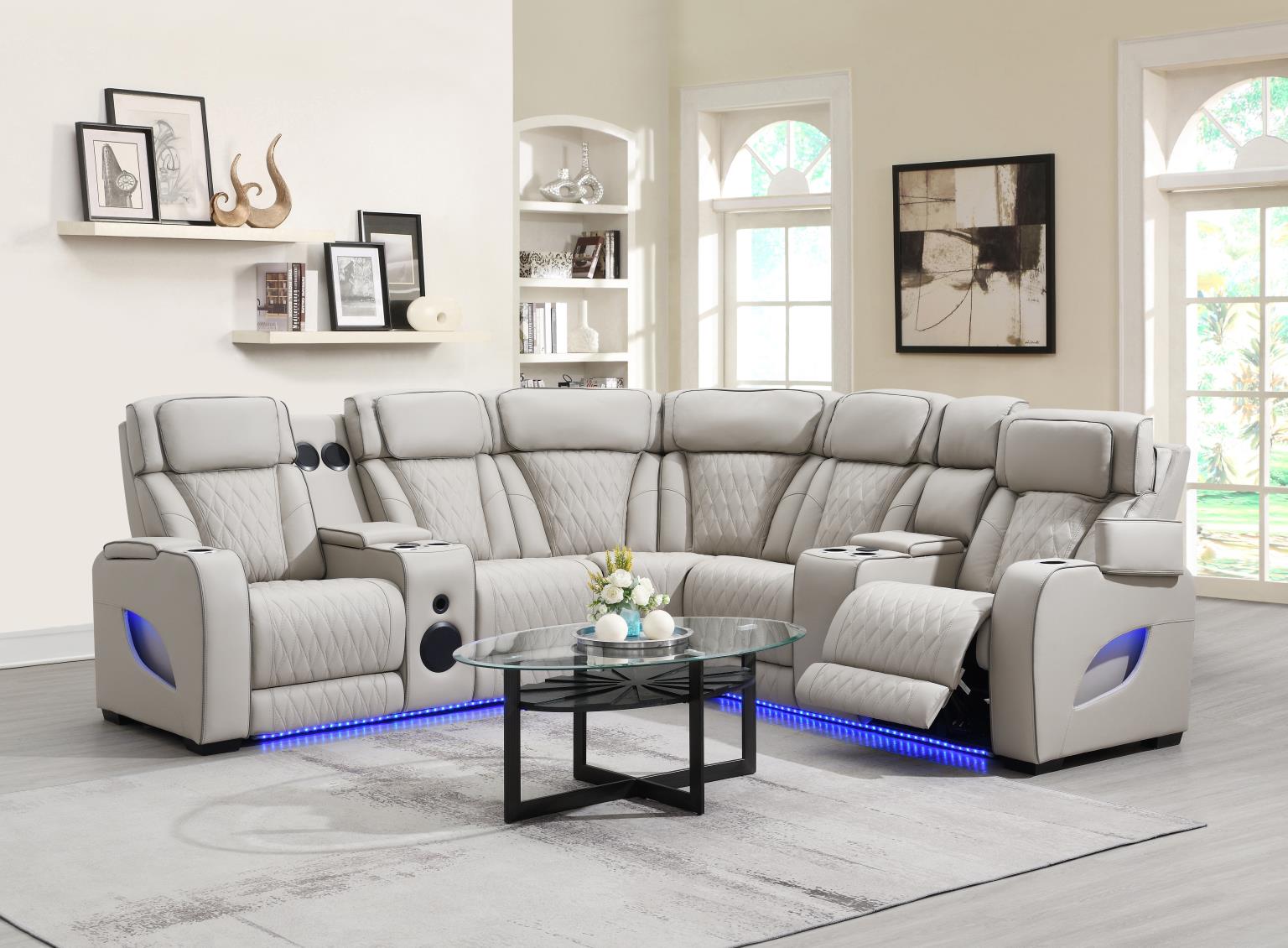 GRAY 3 PC POWER LED SECTIONAL, POWER HEADREST, HEAT, MASSAGE WIRELESS CHARGER, AND USB view 2