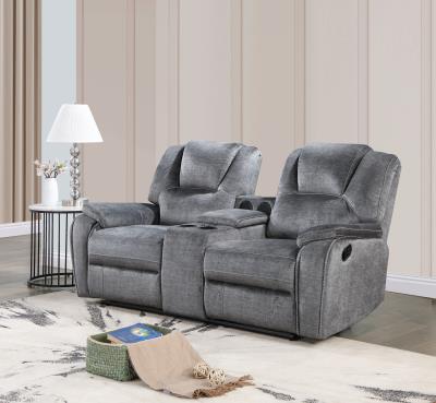 GRAY MOTION LOVESEAT W/ BLUETOOTH SPEAKER, WIRELESS CHARGER