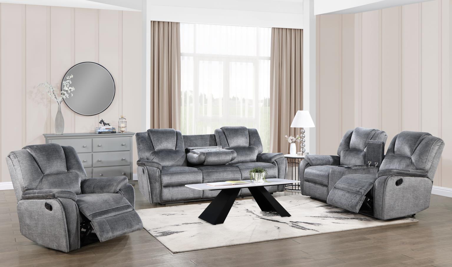 GRAY MOTION LOVESEAT W/ BLUETOOTH SPEAKER, WIRELESS CHARGER view 3