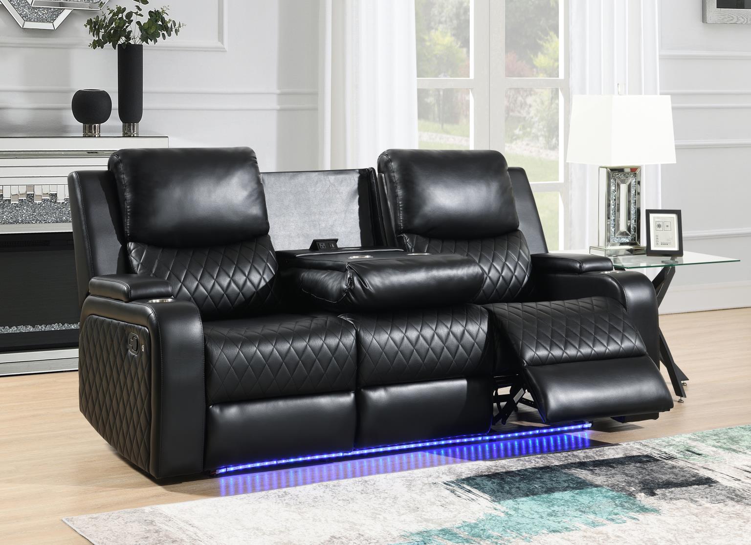 BLACK LED MOTION SOFA W/DROPDOWN TABLE view 2