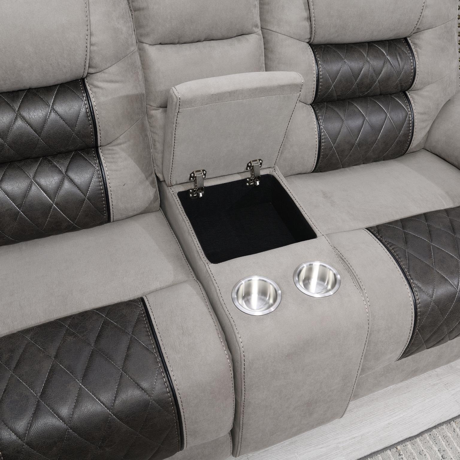 GRAY/CHARCOAL MOTION SOFA W/DROP DOWN, AND TWO WIRELESS CHARGERS view 4