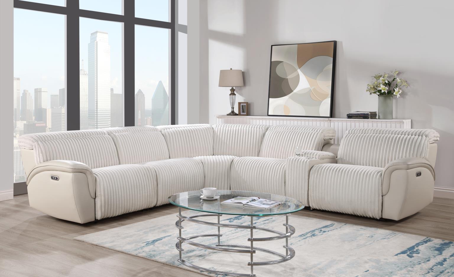6 PC WHITE POWER RECLINING SECTIONAL W/POWER HEADREST view 2