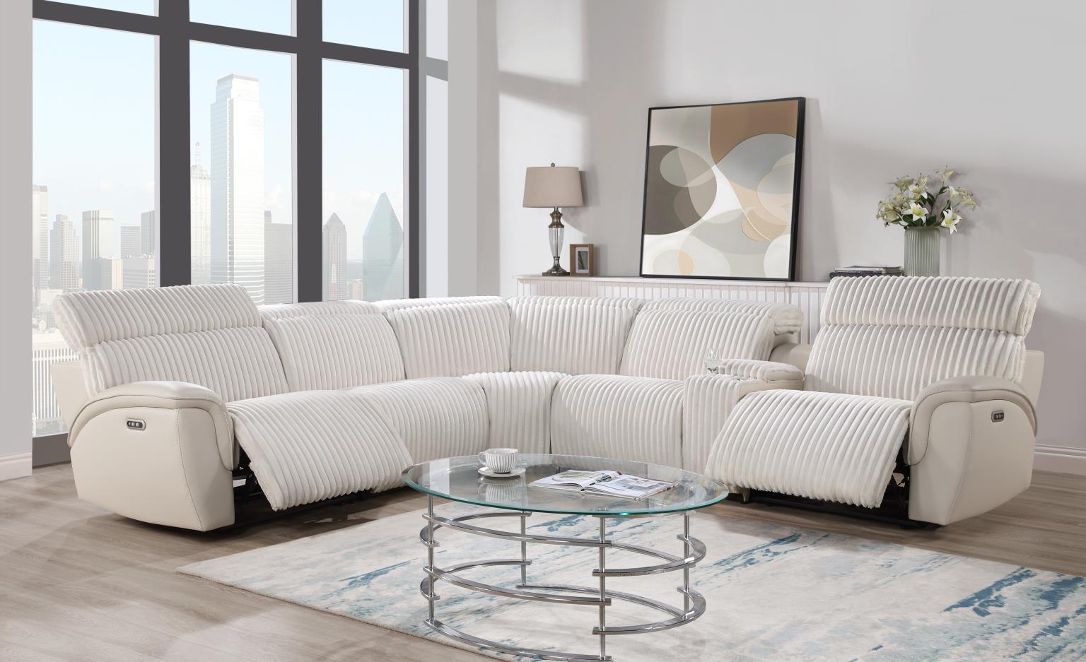 6 PC WHITE POWER RECLINING SECTIONAL W/POWER HEADREST view 3