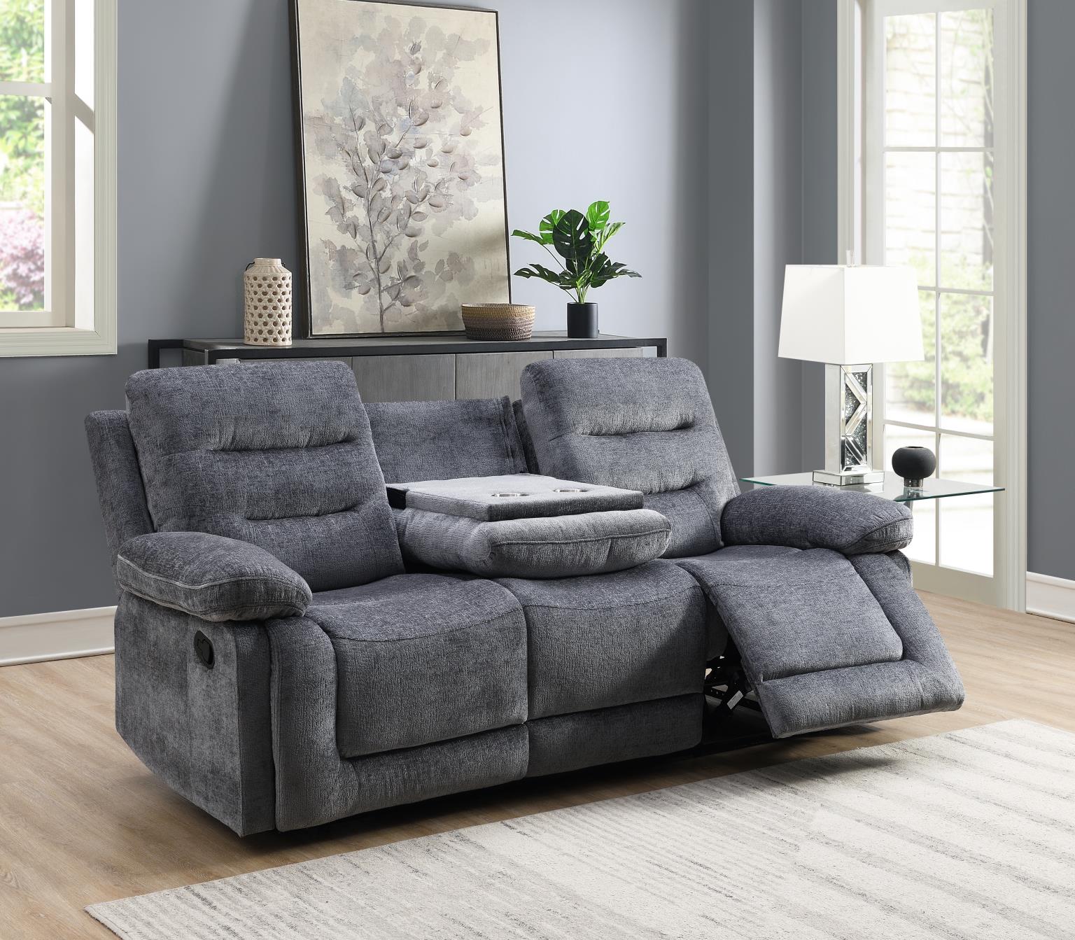 GRAY MOTION SOFA W/DROP DOWN view 2