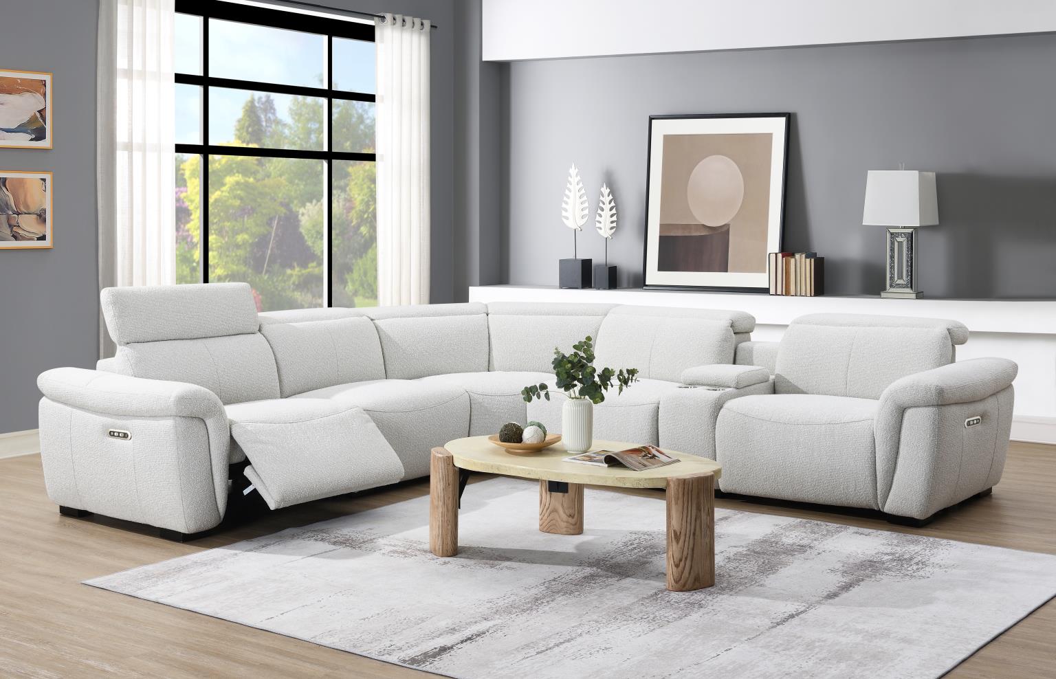 6 PC BEIGE POWER RECLINING SECTIONAL W/POWER HEADREST view 2