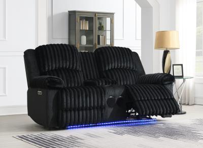 BLACK CORDUROY POWER LED RECLINING LOVESEAT W/BLUETOOTH SPEAKER
