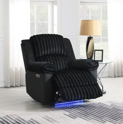 BLACK CORDUROY POWER LED RECLINING CHAIR