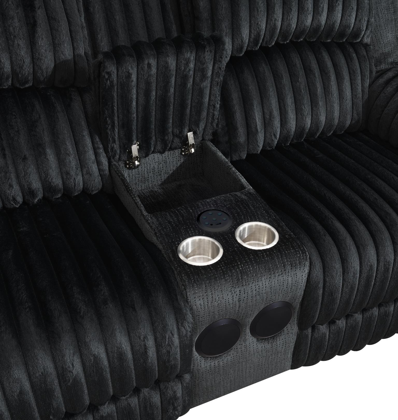 BLACK CORDUROY POWER LED RECLINING SOFA view 6