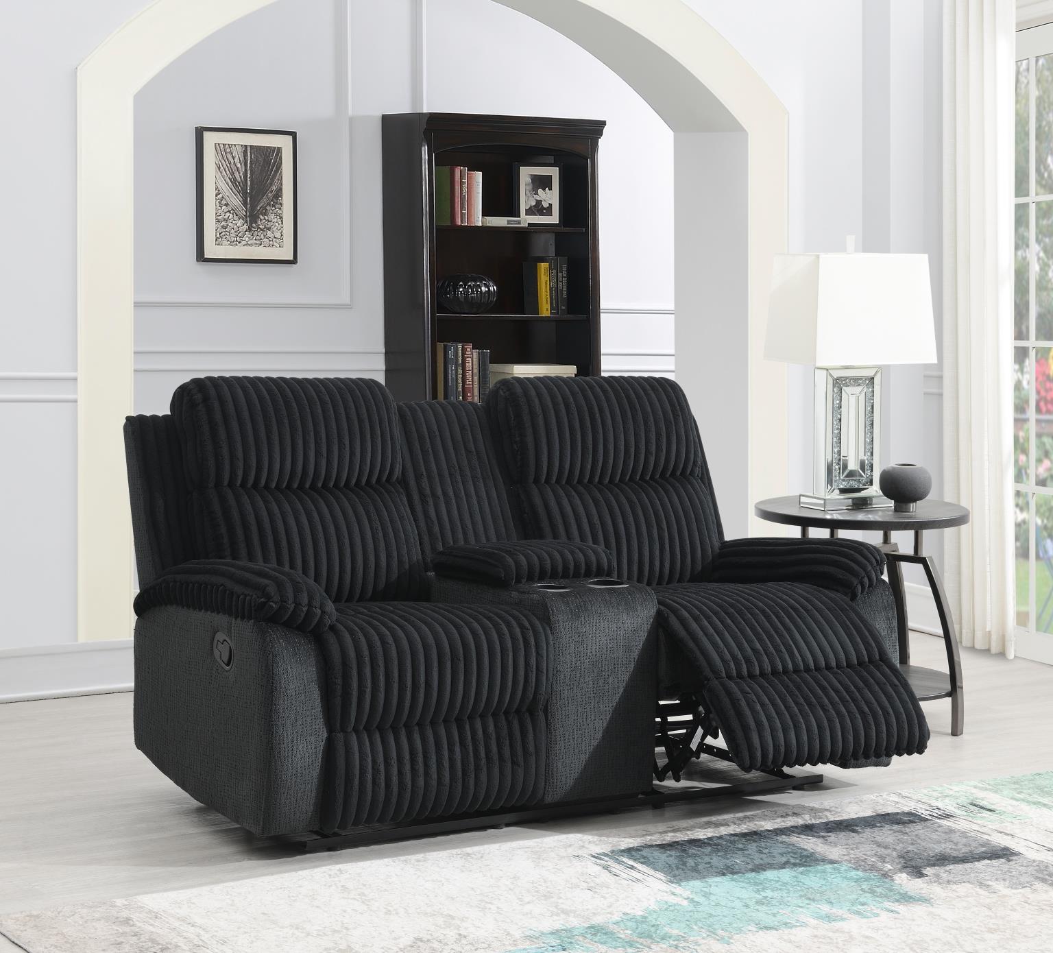 BLACK CORDUROY MOTION LOVESEAT view 2
