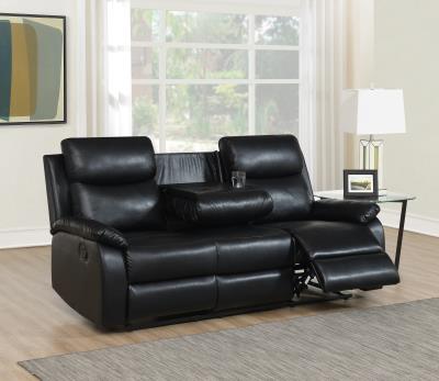 BLACK MOTION SOFA W/DROP DOWN TABLE