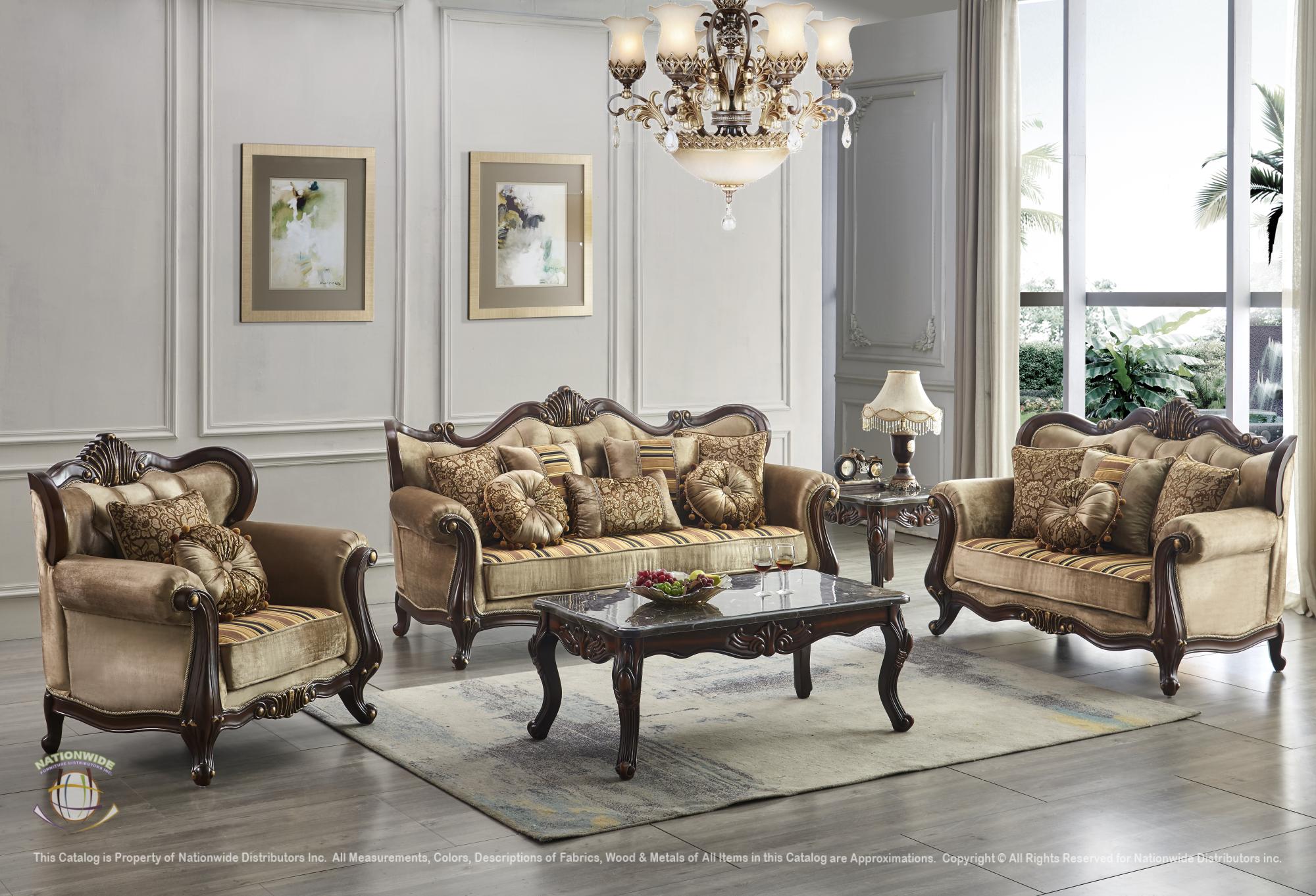 Traditional Sofa Light Brown and Traditional Loveseat Light Brown