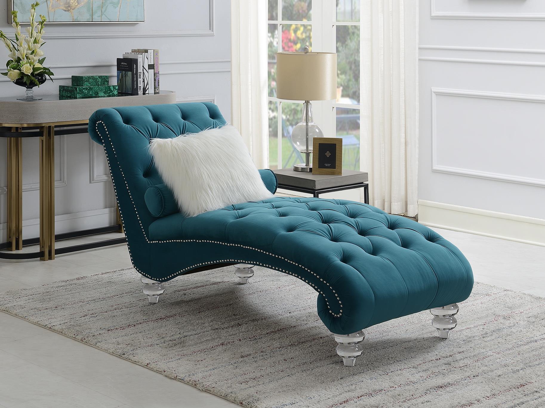 TURQUOISE CHAISE W/ACRYLIC LEGS view 2