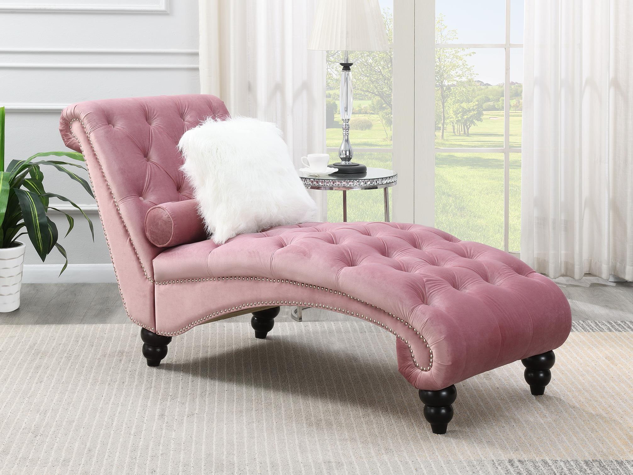 PINK CHAISE W/WOODEN LEGS view 2