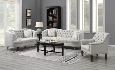 GRAY LOVESEAT W/TWO PILLOWS & WOODEN LEGS