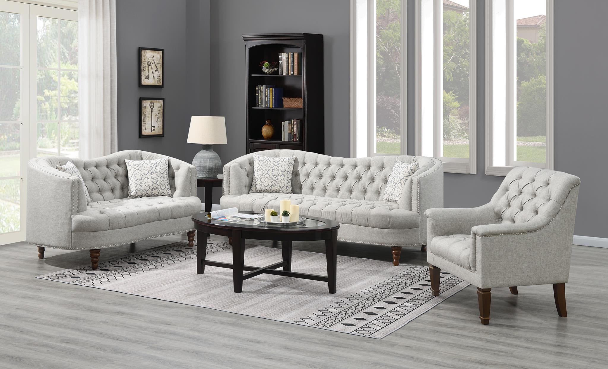 GRAY LOVESEAT W/TWO PILLOWS & WOODEN LEGS view 2