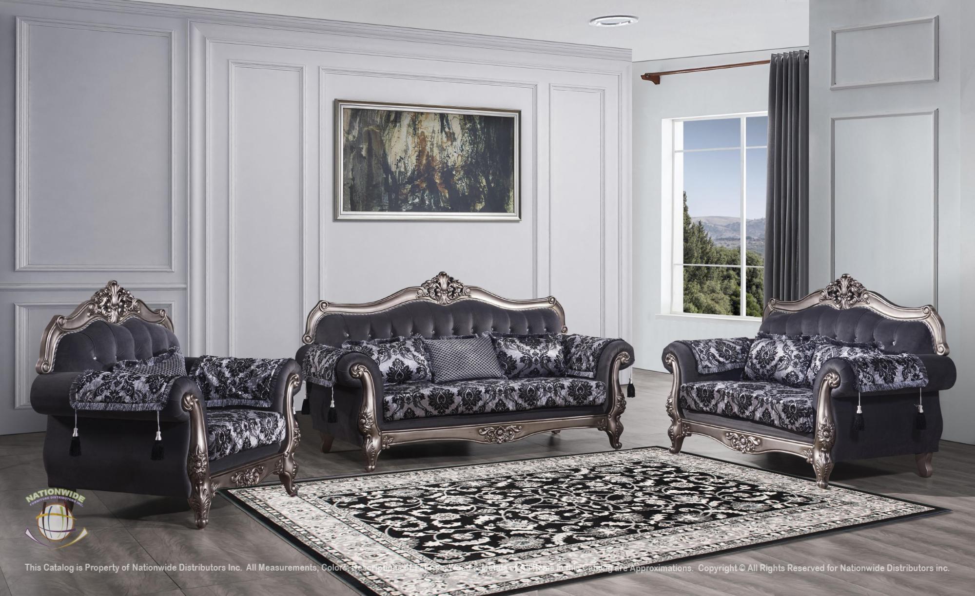 Traditional Sofa Grey and Traditional Loveseat Grey