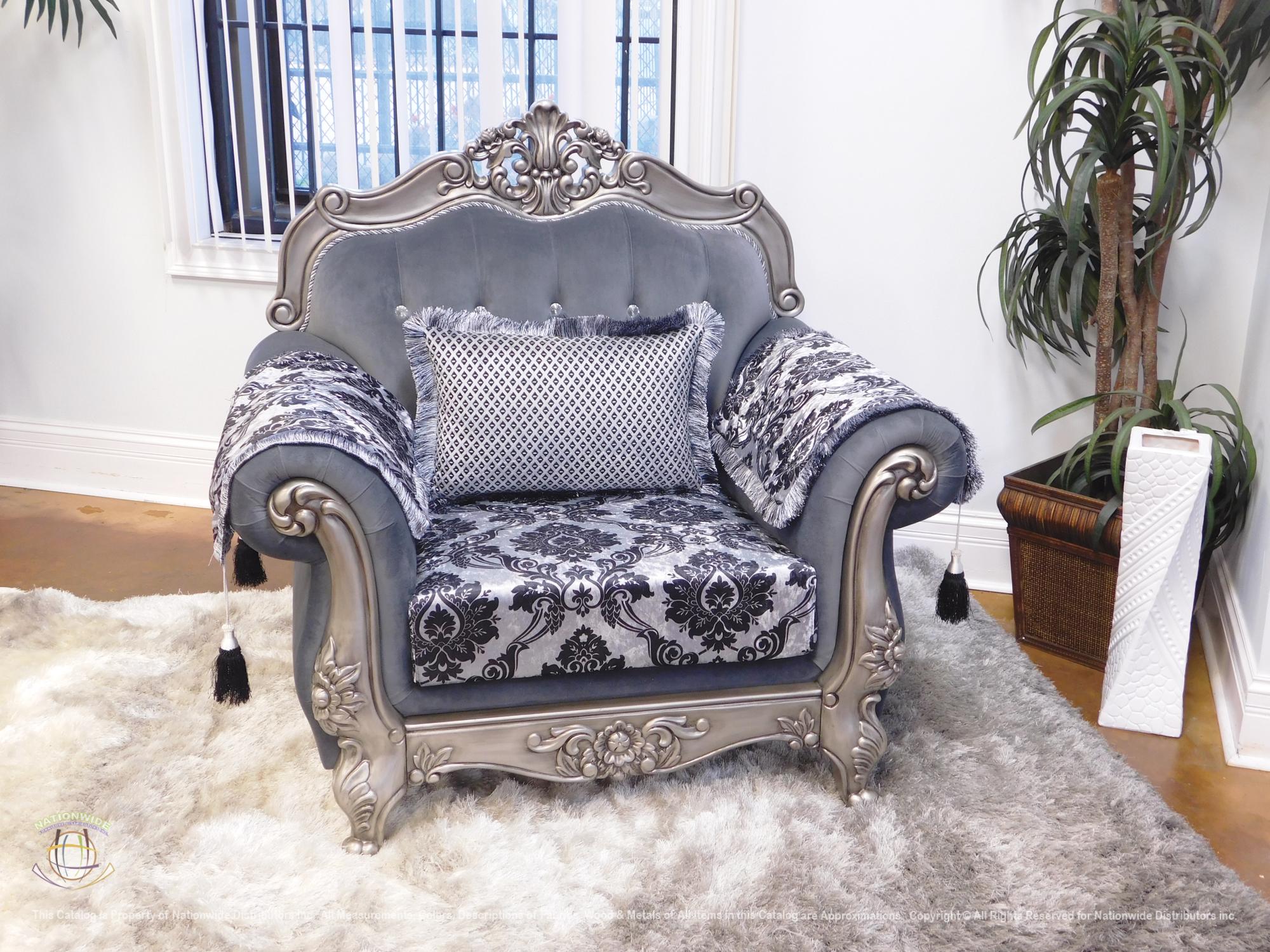 Traditional Sofa Grey and Traditional Loveseat Grey view 2