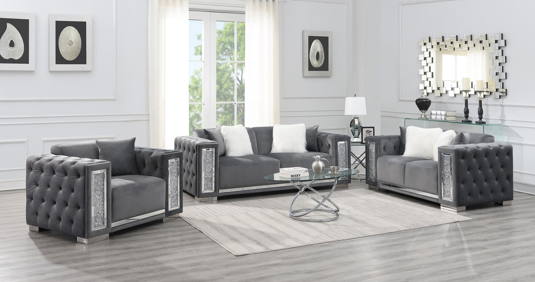 GRAY VELVET SOFA view 2