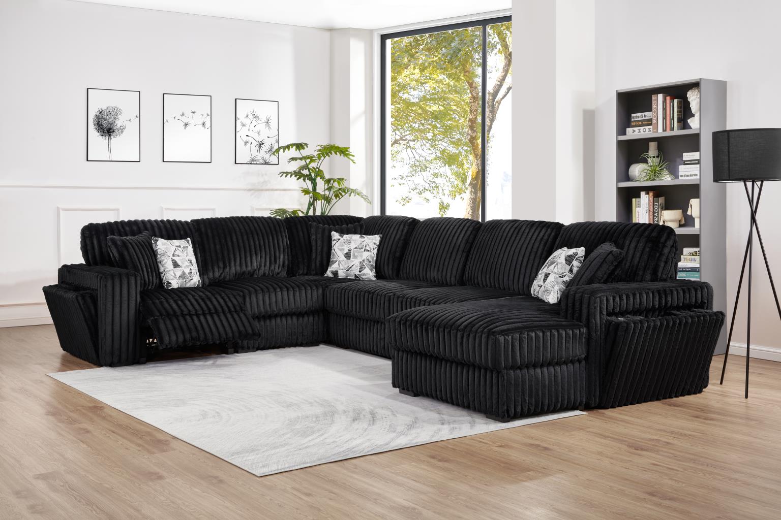 BLACK CORDUROY POWER RECLINING 4 PC SECTIONAL W/2 WIRELESS CHARGER view 2