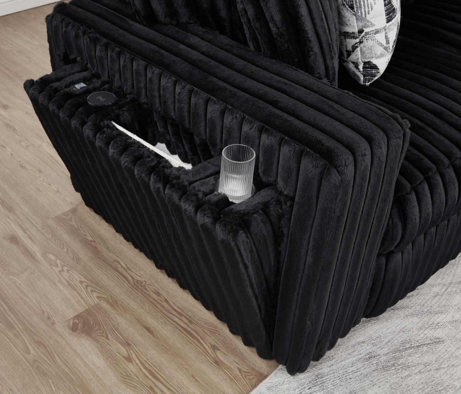 BLACK CORDUROY POWER RECLINING 4 PC SECTIONAL W/2 WIRELESS CHARGER view 3