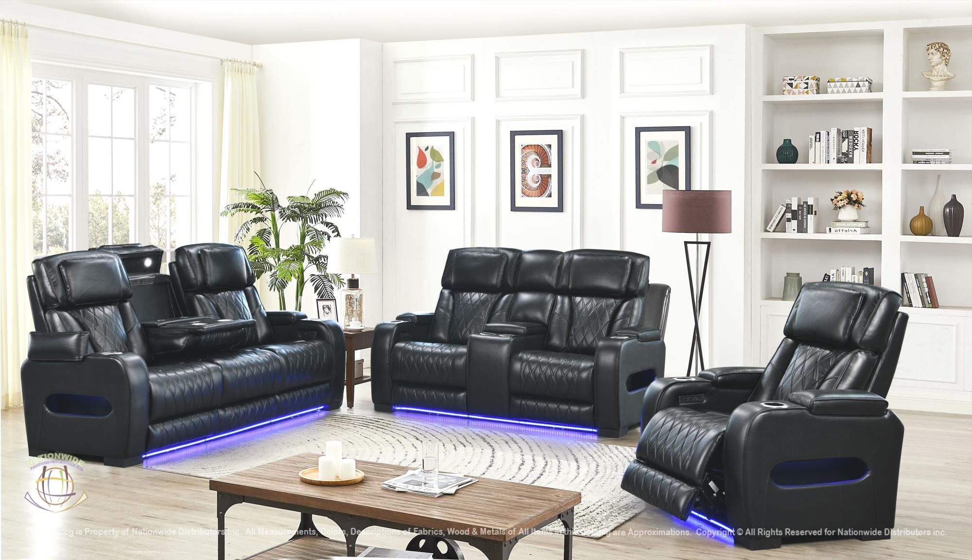 Home Theater Power Reclining Sofa and Home Theater Power Reclining Loveseat w/ Bluetooth Speaker