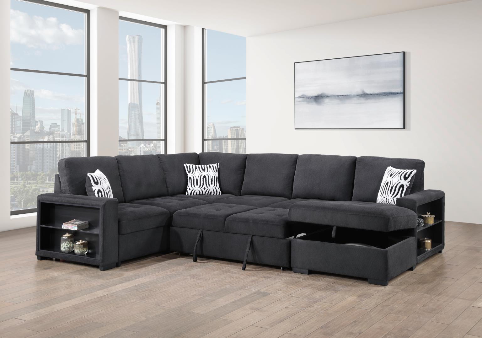 BLACK 3 PC SECTIONAL W/USB (TYPE A+C) view 3