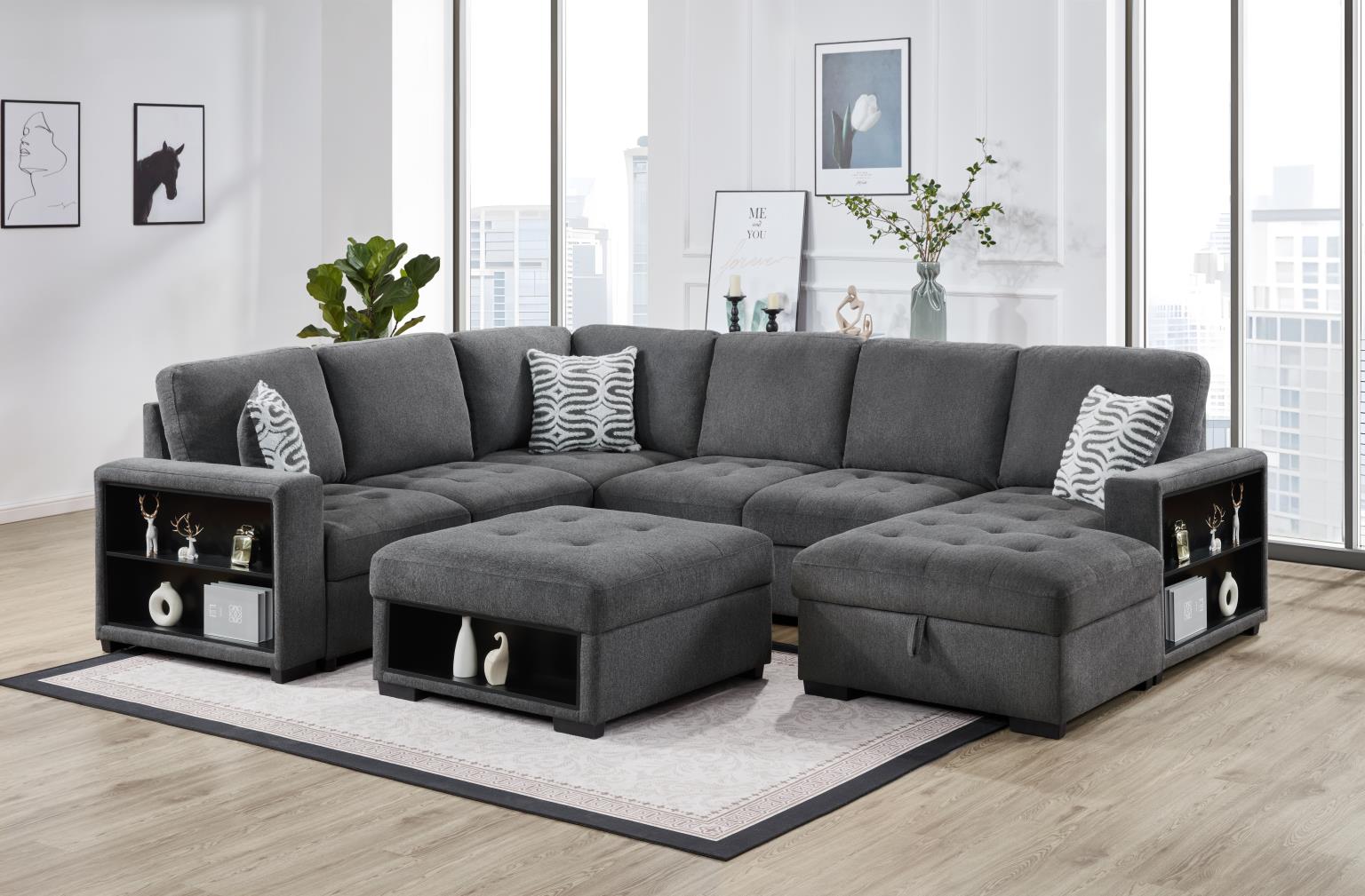 GRAY STORAGE OTTOMAN view 2