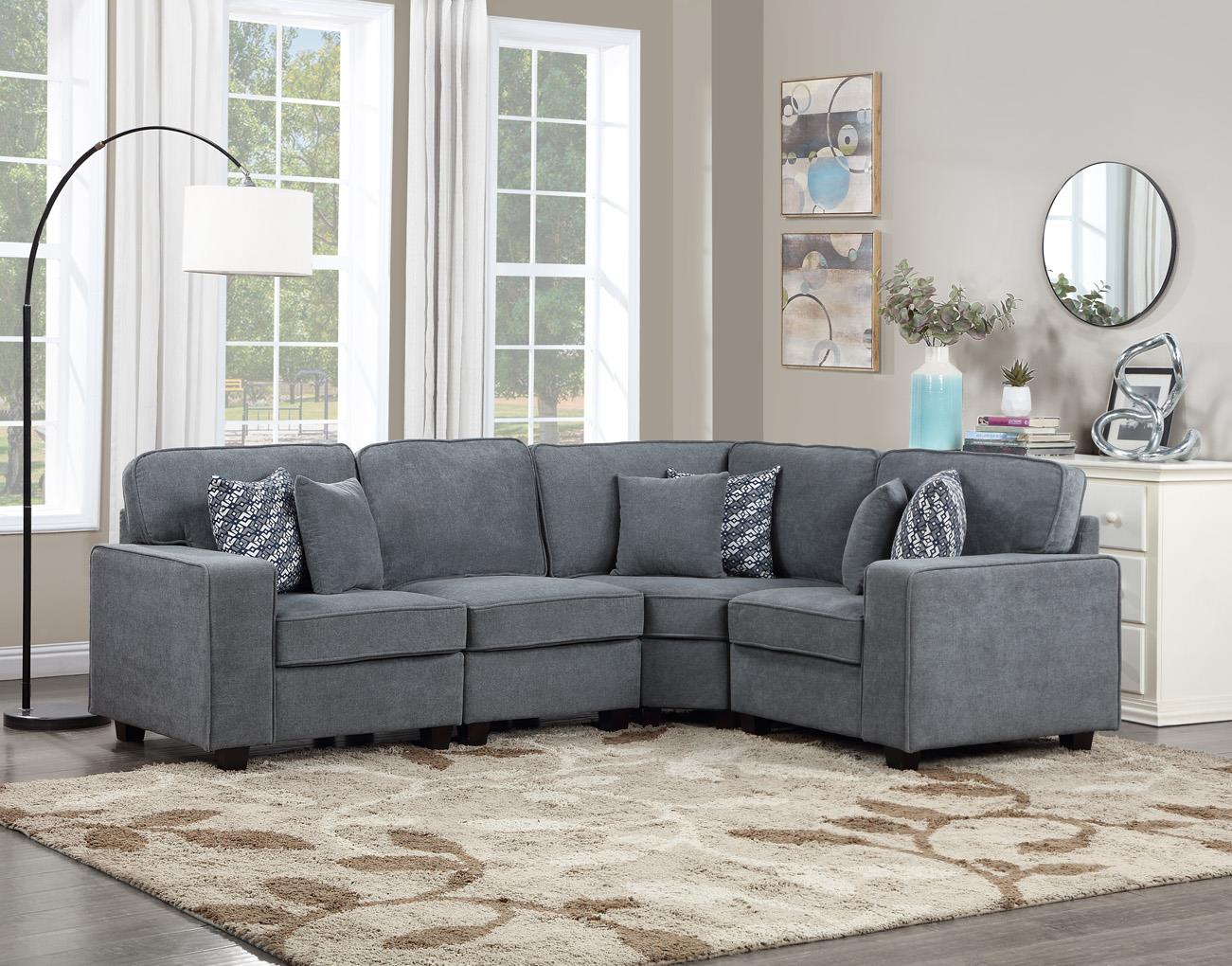 GRAY FABRIC 4 PC SECTIONAL (1 ARMLESS CHAIRS) view 2